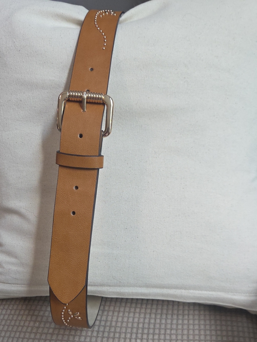 Men's or Women's Tan Leather Belt with Gold Studs and Buckle
